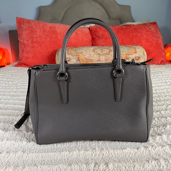 Coach Mini Surrey Carryall Bag Grey Crossgrain Leather NWT - Picture 4 of 13